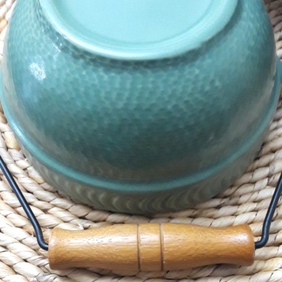 Stoneware Ribbed Bowl with Wooden Handle, Set of 3 - Picture 6 of 9